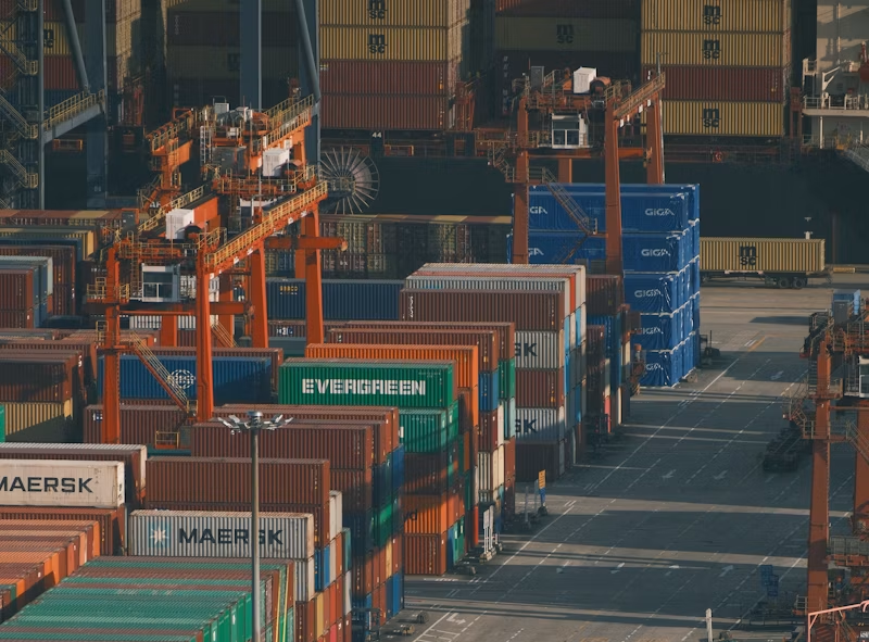 Shipping containers at a port